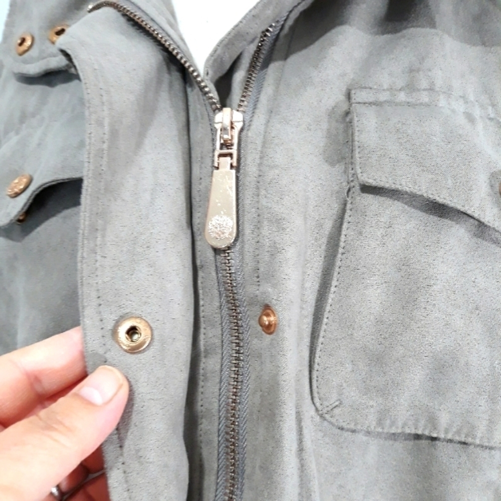 Vince Camuto utility with hidden hoddie light brown jacket Zipper Size Large - Picture 5 of 11